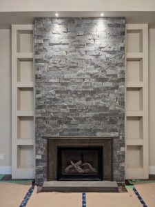 Stone Fireplace with Built ins